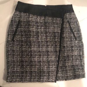 Faux Wrap Tweed Mini Skirt Black/Ivory 0